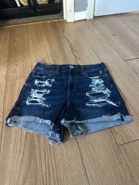 Dark Indigo Distressed Denim Shorts - Women